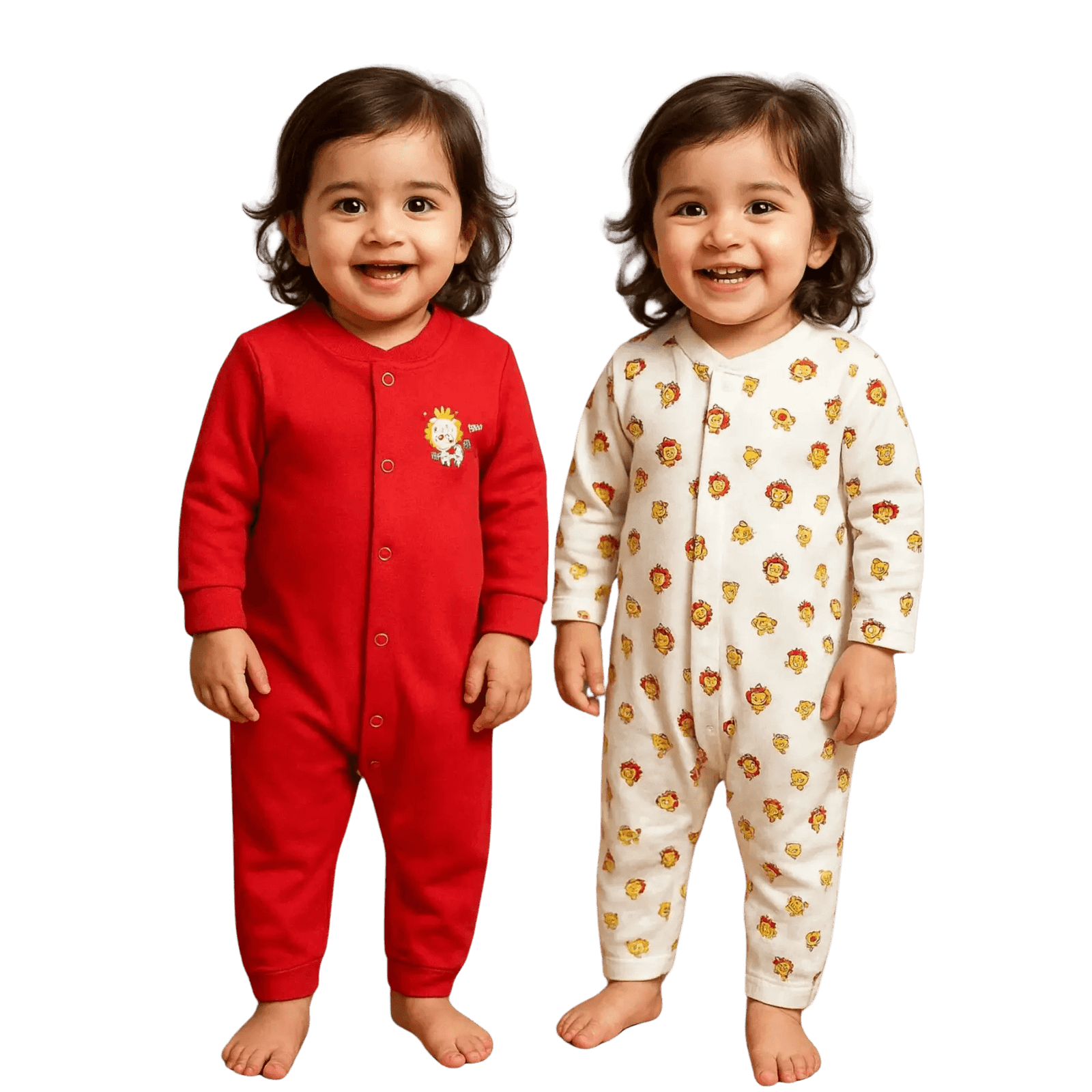 Long Sleeve Pack of 2 Open Feet Rompers - Red & Car