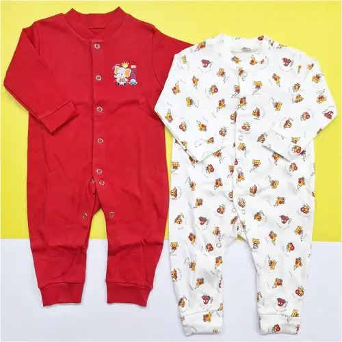 Long Sleeve Pack of 2 Open Feet Rompers - Red & Car - Image 5