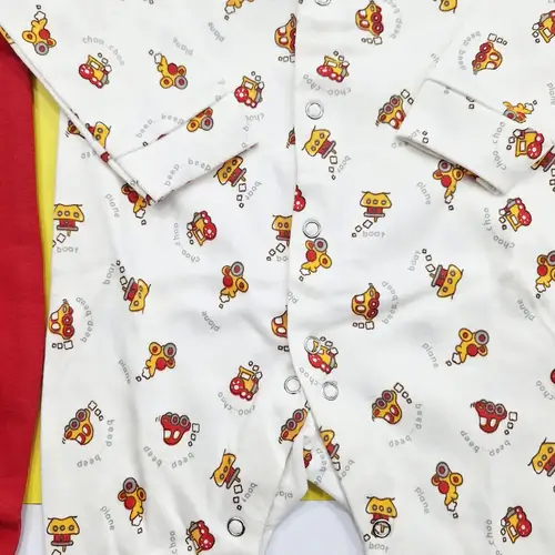 Long Sleeve Pack of 2 Open Feet Rompers - Red & Car - Image 4