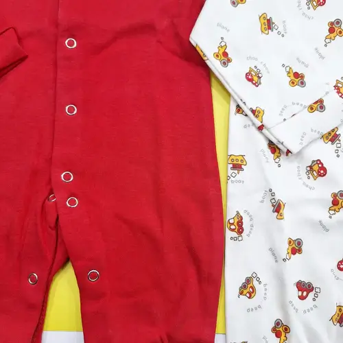 Long Sleeve Pack of 2 Open Feet Rompers - Red & Car - Image 3