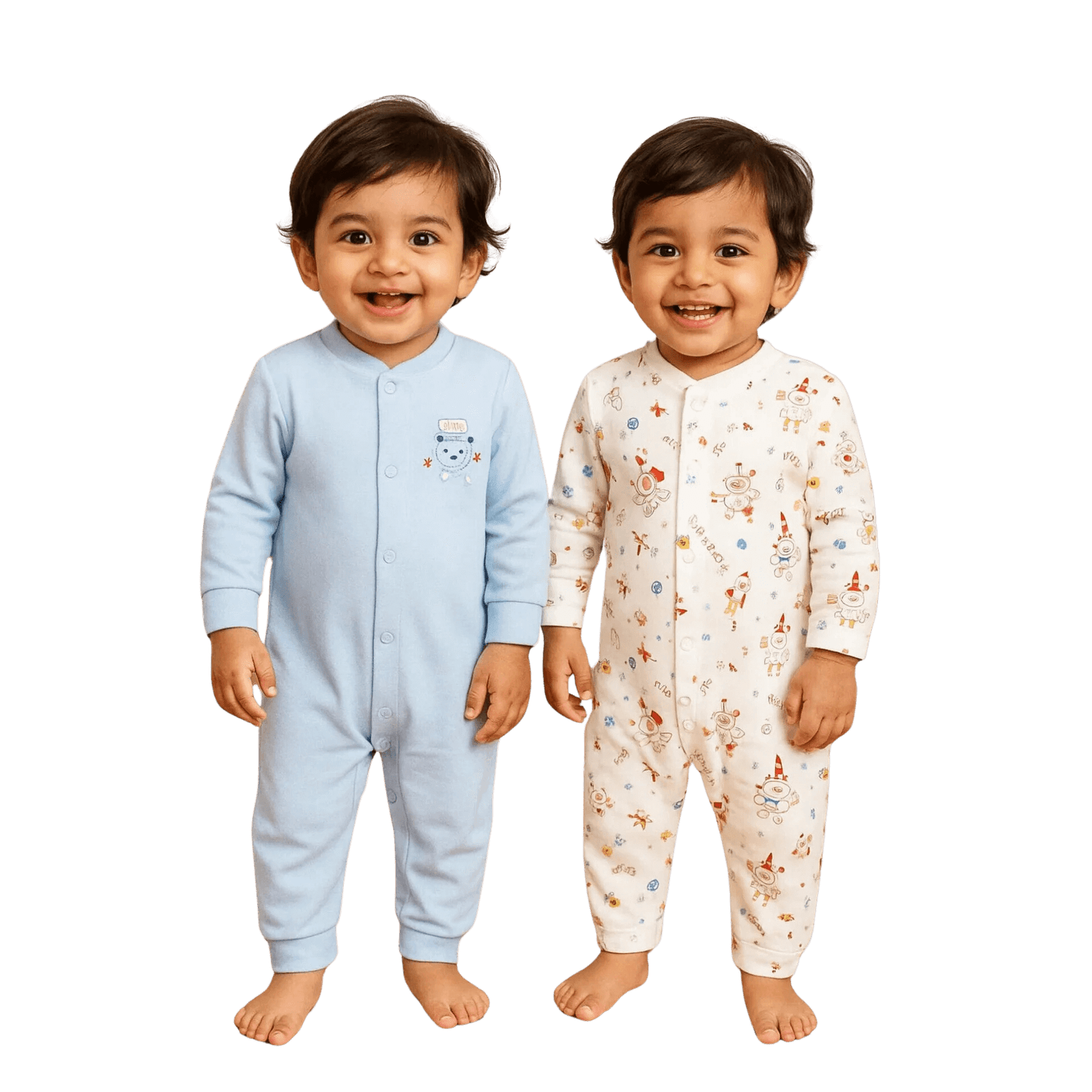 Long Sleeve Pack of 2 Open Feet Rompers - Blue & Bear