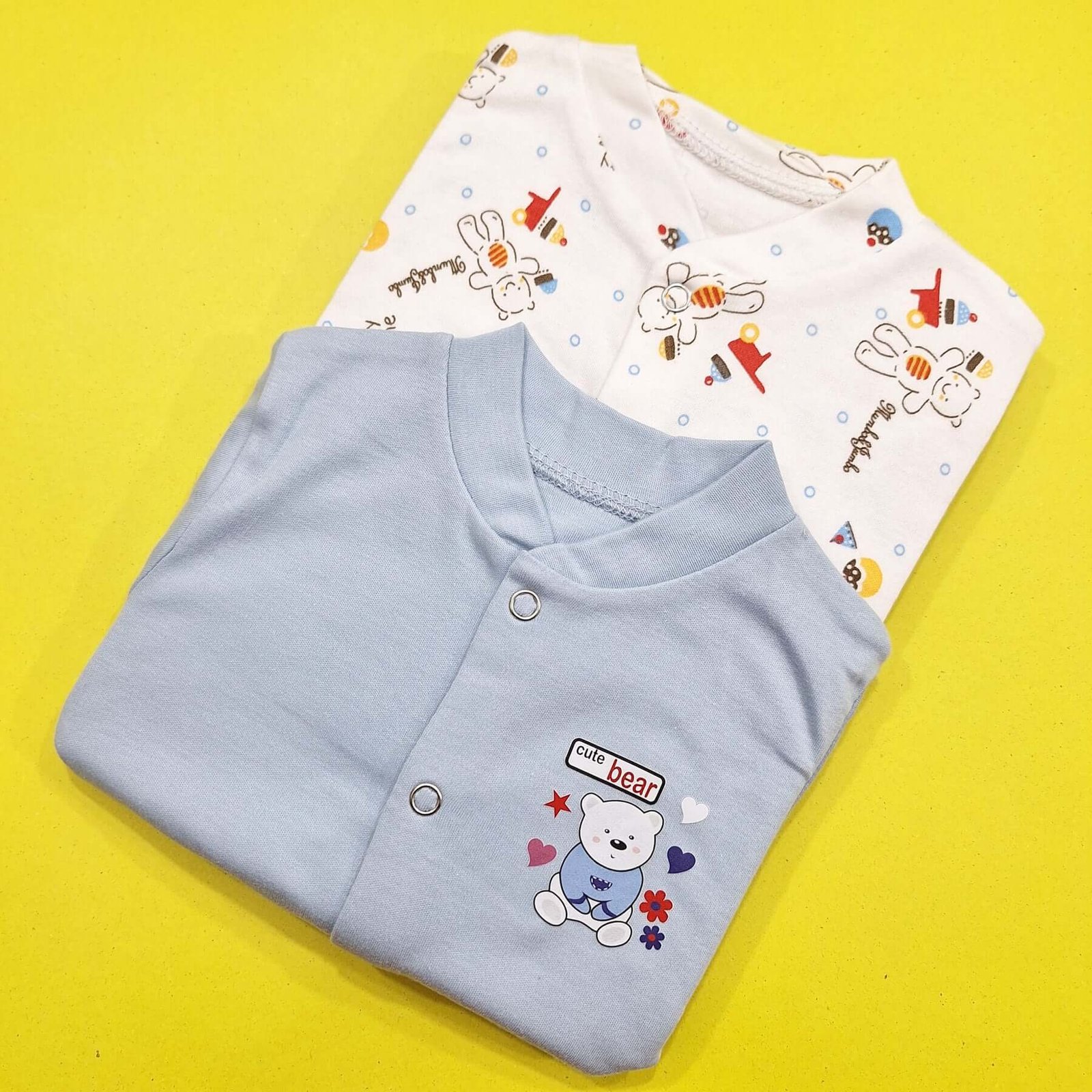 Long Sleeve Pack of 2 Open Feet Rompers - Blue & Bear - Image 3