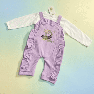 Baby Girl 2-Piece Purple Dungaree Set – Ruffle Overalls with White Full Sleeve Shirt