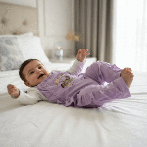 Baby Girl 2-Piece Purple Dungaree Set – Ruffle Overalls with White Full Sleeve Shirt