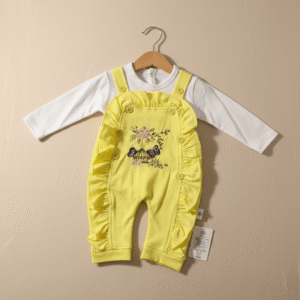 Baby Girl 2-Piece Yellow Dungaree Set – Ruffle Overalls with White Full Sleeve Shirt