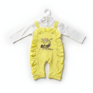 Baby Girl 2-Piece Yellow Dungaree Set – Ruffle Overalls with White Full Sleeve Shirt