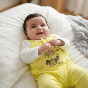 Baby Girl 2-Piece Yellow Dungaree Set – Ruffle Overalls with White Full Sleeve Shirt