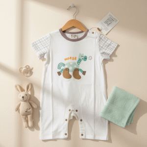 Imported Horse Print Cotton Summer Romper – Soft Breathable