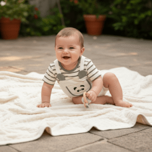 Baby Panda Pocket Romper Set – Soft Cotton Summer Wear