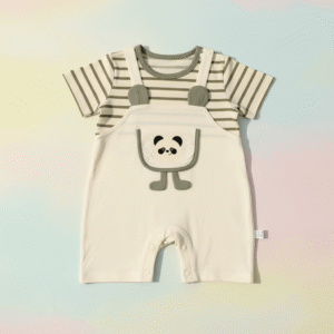 Baby Panda Pocket Romper Set – Soft Cotton Summer Wear