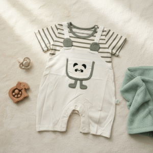 Baby Panda Pocket Romper Set – Soft Cotton Summer Wear