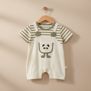 Baby Panda Pocket Romper Set – Soft Cotton Summer Wear