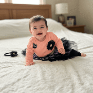 Girls Peach Top with Rainbow Tutu Skirt & Leggings Set with Headband