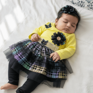 Girls Yellow Top with Rainbow Tutu Skirt & Leggings Set with Headband