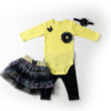 Girls Yellow Top with Rainbow Tutu Skirt & Leggings Set with Headband