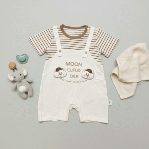 Imported Suspender Style Baby Romper – Bear Print Cotton Summer Newborn Outfit