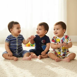 Newborn Baby Rompers Pack of 3 – Striped, Printed & Star Combo