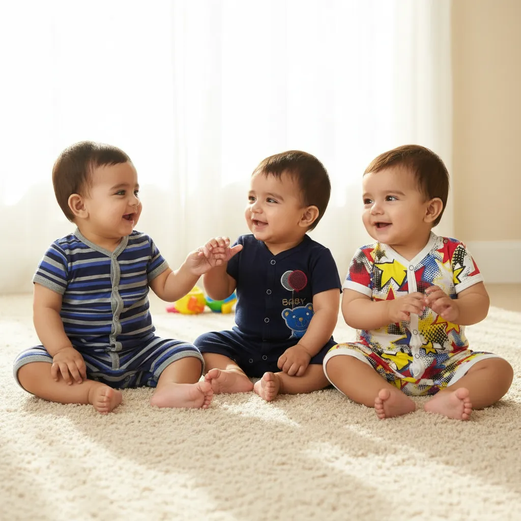 Newborn Baby Rompers Pack of 3 – Striped, Printed & Star Combo - Image 2