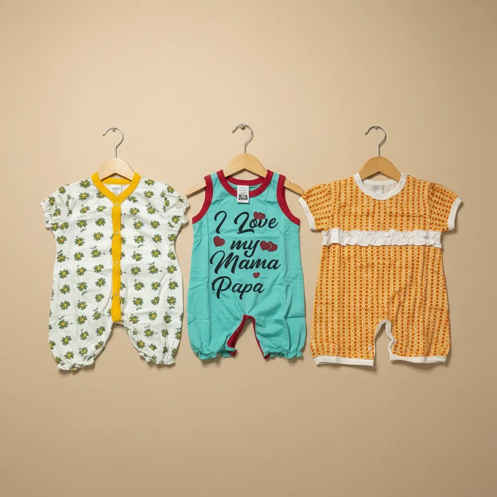 Pack of 3 Baby Cotton Rompers – Floral, “I Love Mama Papa” & Printed - Image 5