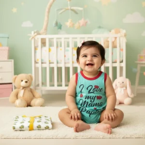 Pack of 3 Baby Cotton Rompers – Floral, “I Love Mama Papa” & Printed