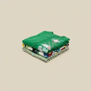 Pack of 3 Baby Cotton Rompers – Green Solid, Colorful Print & Stripe (0–24 Months)