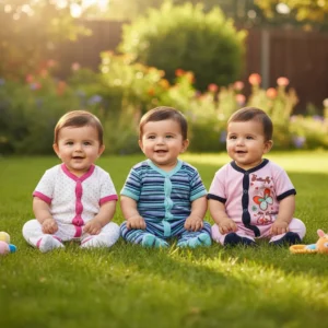 Pack of 3 Baby Cotton Rompers – Pink Polka, Blue Stripe & Butterfly Print (0–24 Months)