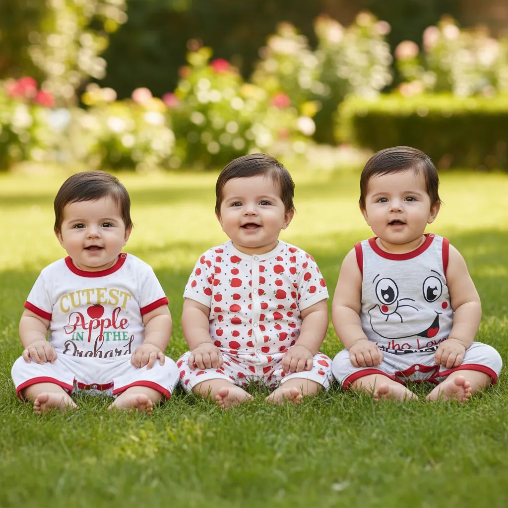 Pack of 3 Baby Rompers – Cutest Apple in the Orchard, Red Apple Print, and Who Loves Elephants - Image 5