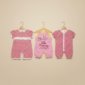 Pack of 3 Baby Rompers – Pink, Red, and Floral – Soft & Comfortable for Your Little One