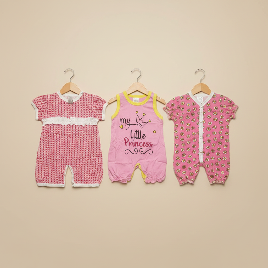 Pack of 3 Baby Rompers – Pink, Red, and Floral – Soft & Comfortable for Your Little One - Image 3
