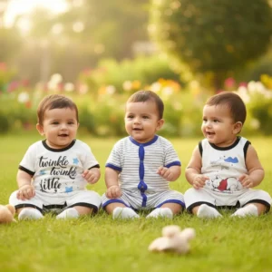 Pack of 3 Baby Rompers – White with "Twinkle Twinkle Little Star", Striped, and "Winnie the Pooh"
